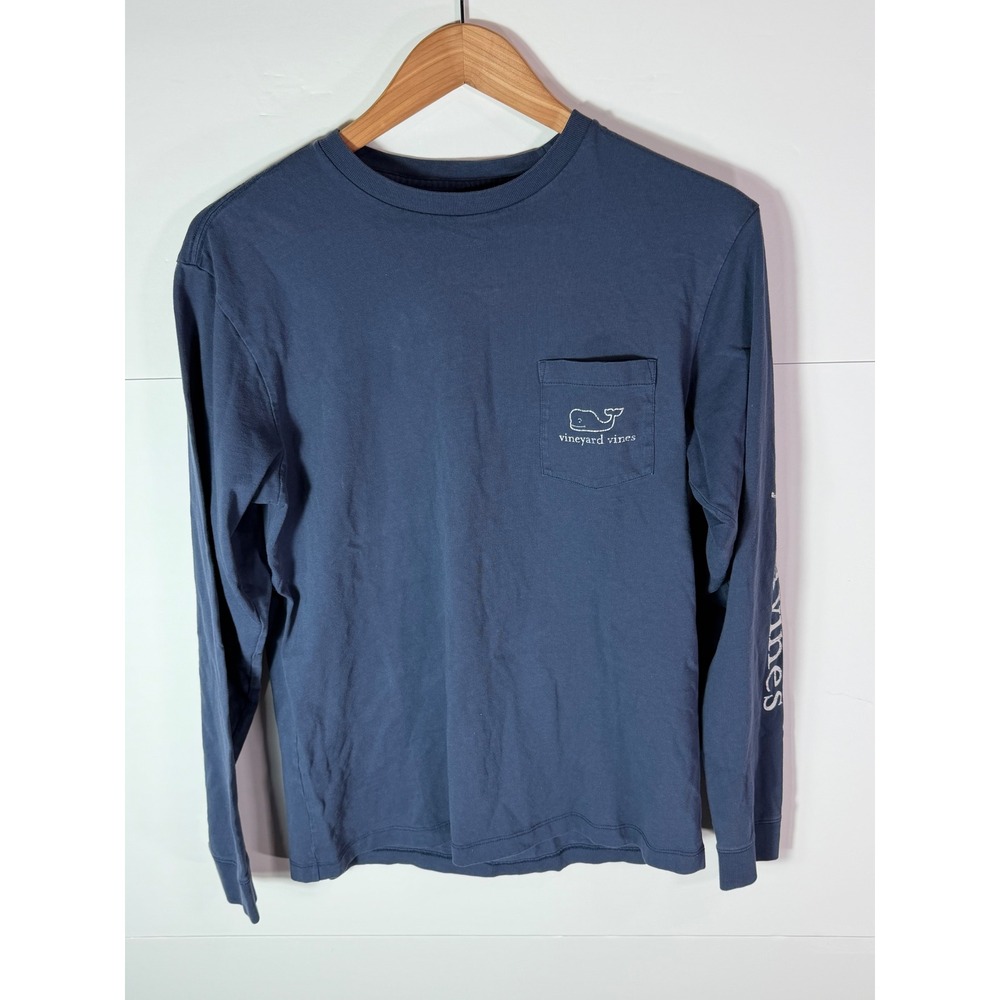 Vineyard Vines Mens Small Navy Blue Long Sleeve Whale Graphic Pocket T-Shirt